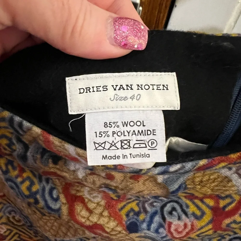 DRIES VAN NOTEN Runway oriental dragon colorblocked wool blend Skirt Size 40 - Picture 4 of 11